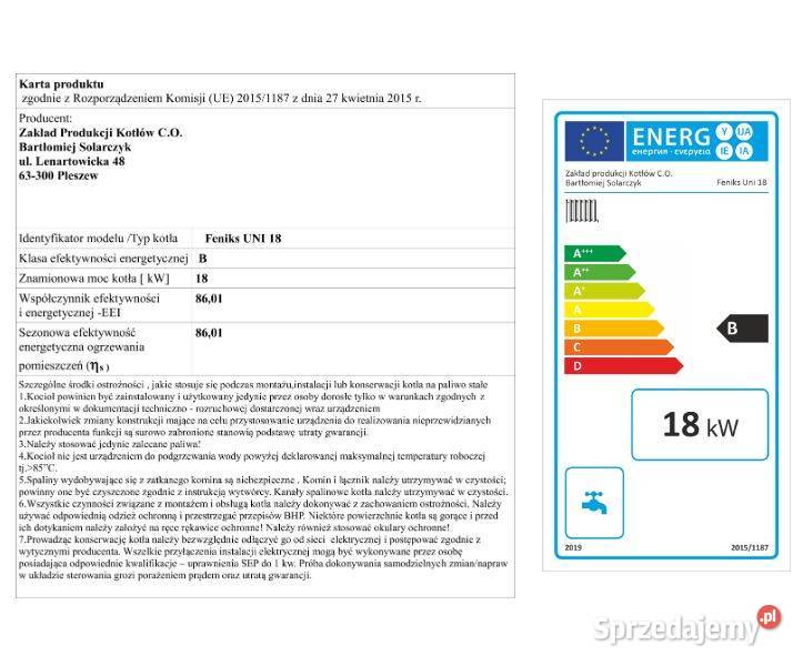 Kocioł zasypowy na węgiel Feniks Uni 18kW