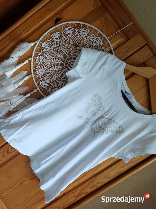 białą koszulka bluzka tshirt z metalicznym