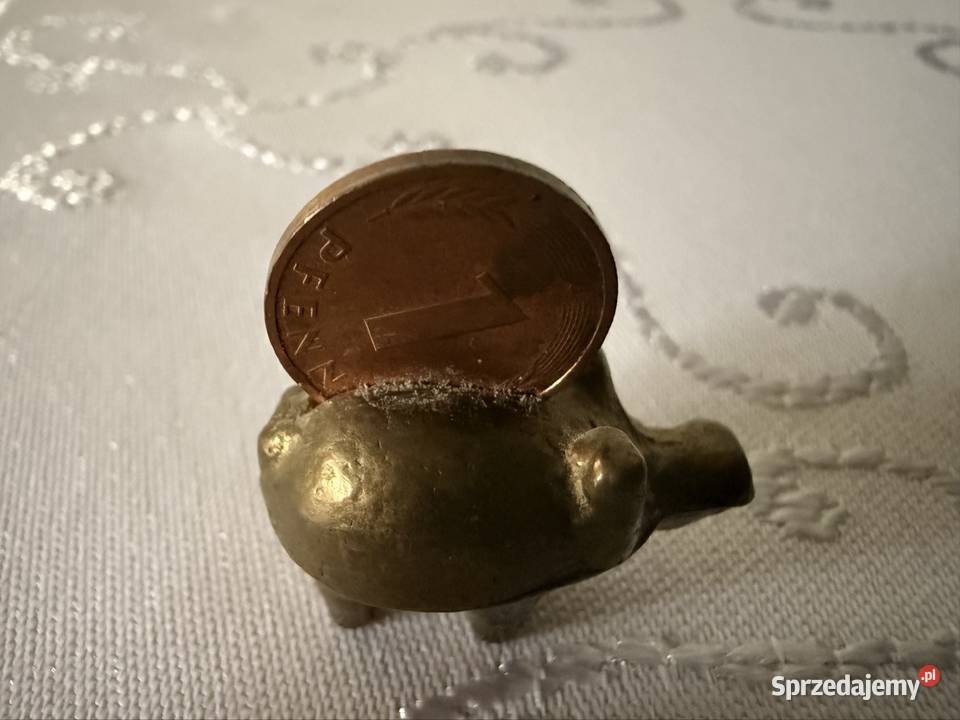 Mosiężna Figurka Świnka z Pieniążkiem Miniaturka śląskie