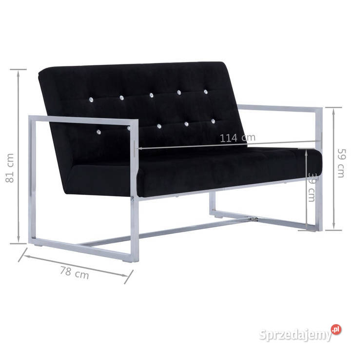 2osobowa sofa z podłokietnikami czarna chrom i Warszawa
