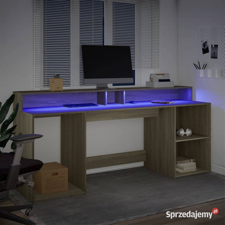 Biurko z podświetleniem LED dąb sonoma 200x55x91 mazowieckie Warszawa