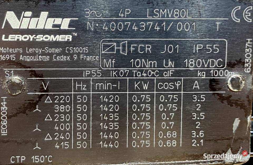 motoreduktor przekładnia 075kW 208obr 3fazowy Pozostałe