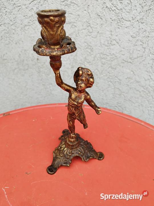 Świecznik cherubinek mosiądz PRL Słubice