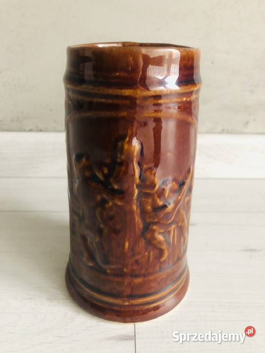 NOWY Kufel z czasów PRL brązowy z uchem Łódź