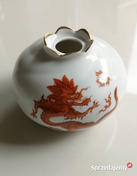 Wazon kula Czerwony Smok Meissen vintage
