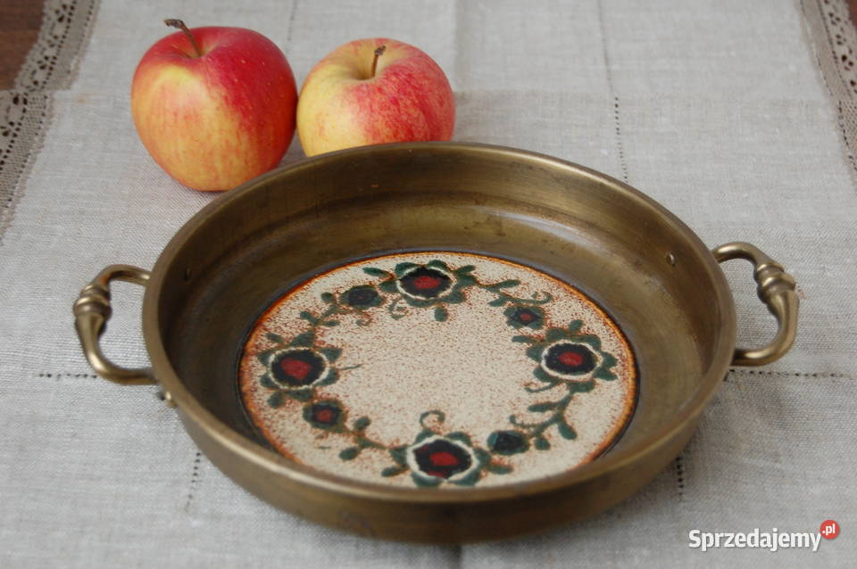 Patera mosiężna mosiądz ceramika Szwajcaria wielokolorowy Lublin
