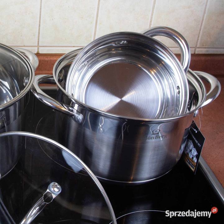 299 Zestaw dużych garnków nierdzewnych z śląskie