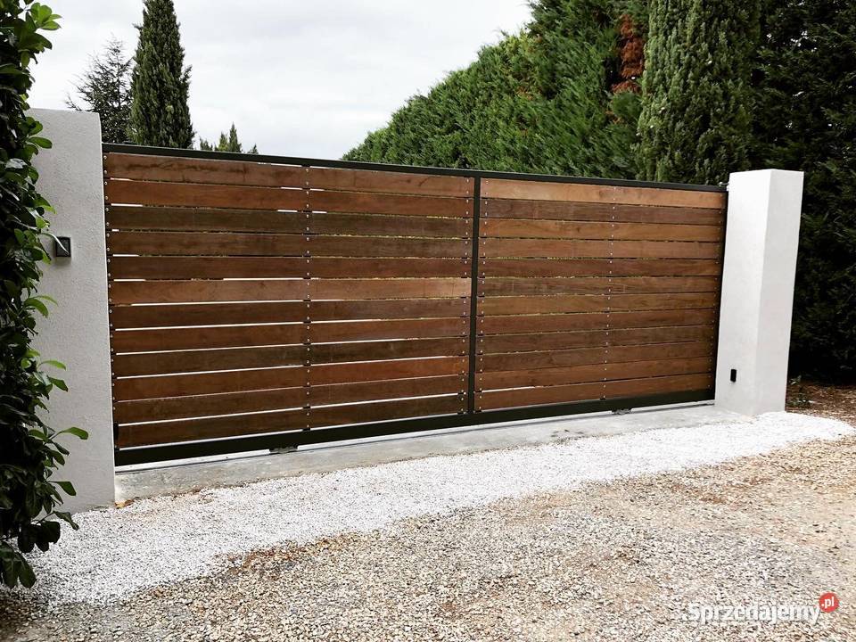 Brama wjazdowa nowoczesna klasyk drewno metal Szczecin