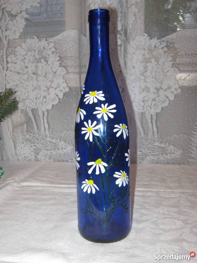 Ręcznie malowana butelka w rumianki Katowice