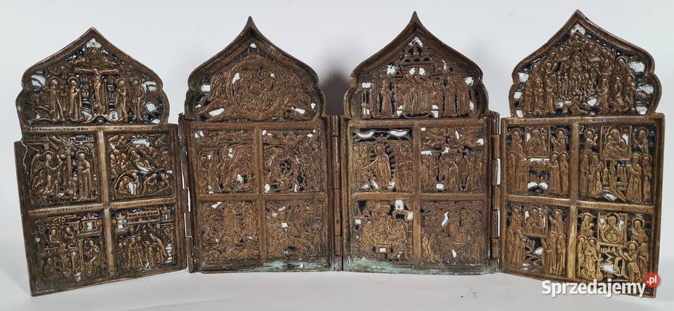 Ikona podróżna Tetraptyk XIXw 0420 Malarstwo mazowieckie