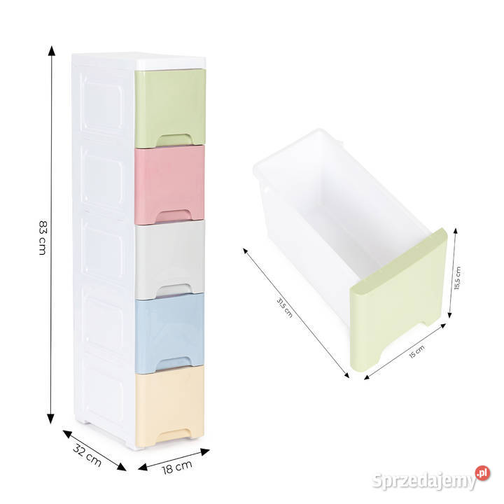 Regał z 5 wysuwanymi szufladami nogi z kółkami sprzedam