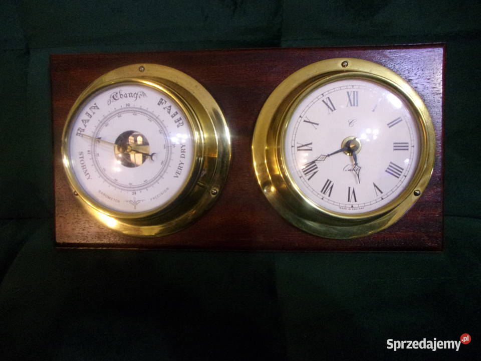 Barometr + Zegar Made in England w obudowie z mosiądzu