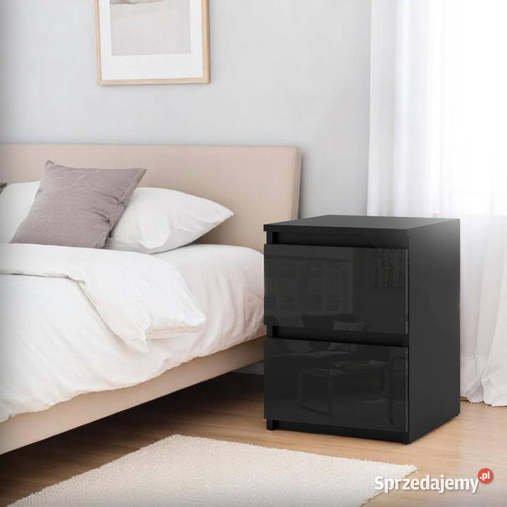 Stolik Nocny Czarny Połysk 2 Szuflady Nakastlik 40cm Nocne warmińsko-mazurskie Elbląg