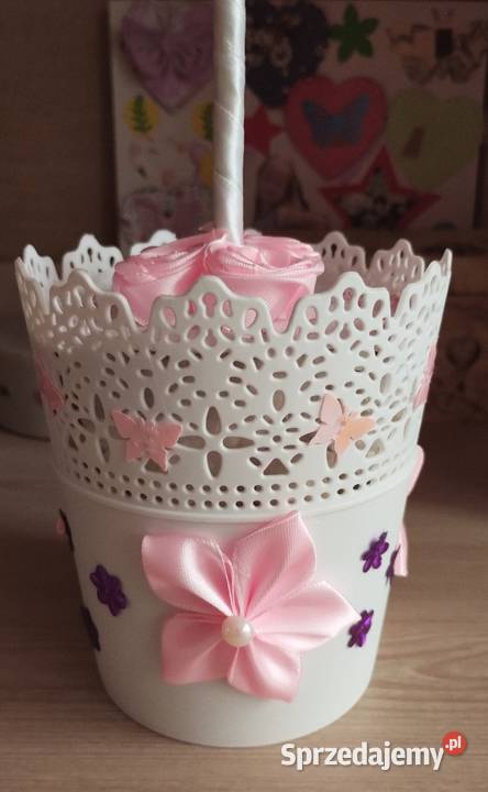 Różowe drzewko w doniczce stroik ozdoba handmade Rękodzieło opolskie Grodków