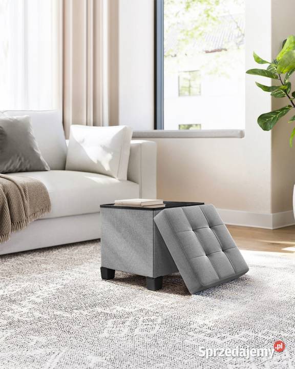Pufa ze schowkiem szara 37l pikowana MDF metal