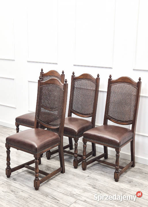 Zestaw krzeseł tapicerowanych DĘBOWYCH skórzana