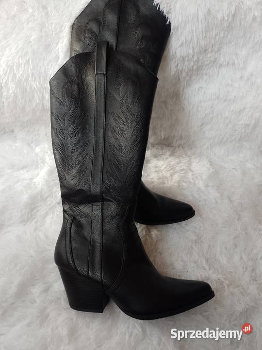 38 Czarne zdobione Kozaki kowbojki NOWE 24.5cm Kraków
