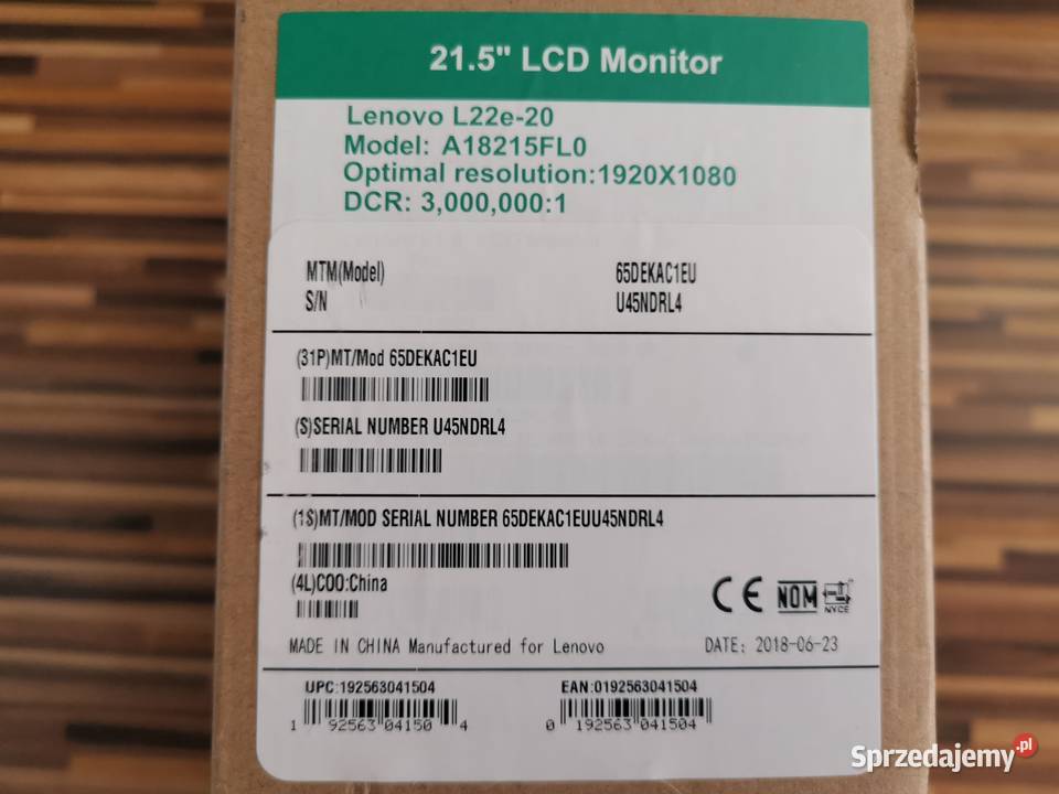Monitor LENOVO L22e20 215 1920x1080 LCD sprzedam