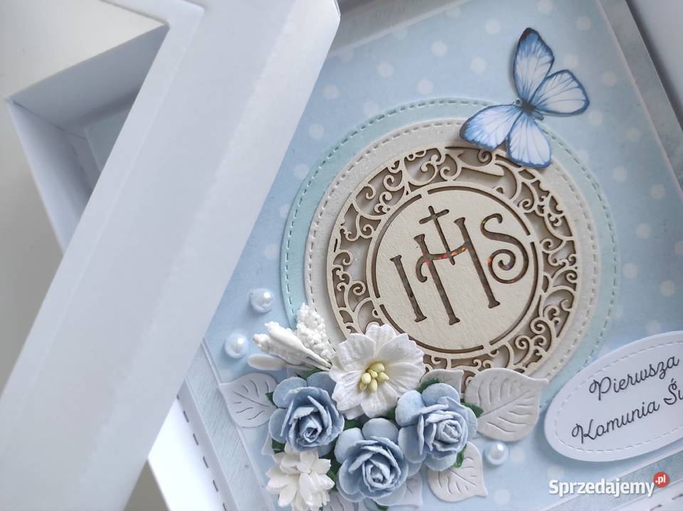 Kartka w pudełku ręcznie robiona na Komunię Rękodzieło Łódź