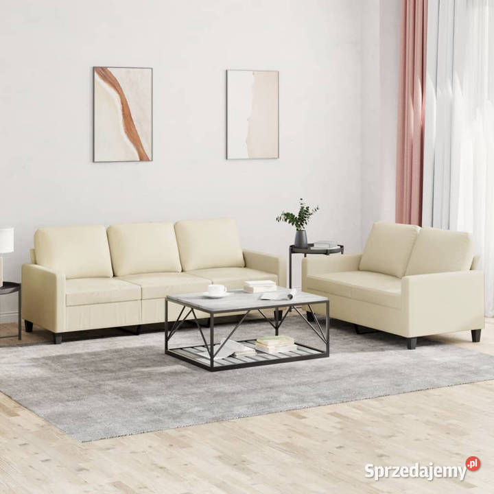 2osobowa sofa z poduszkami kremowa sztuczna Warszawa