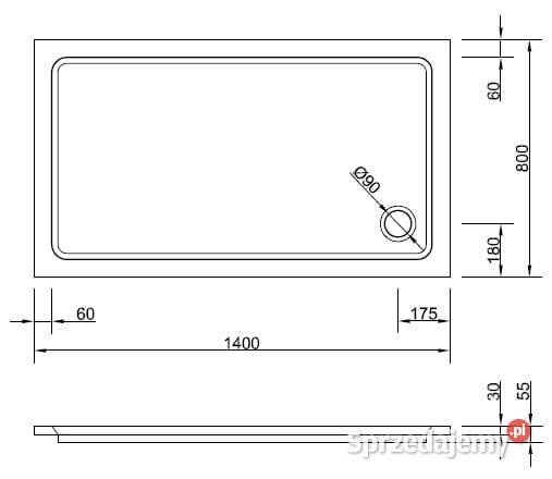 Brodzik 140x80 akrylowy prostokątny Heron Szczecin