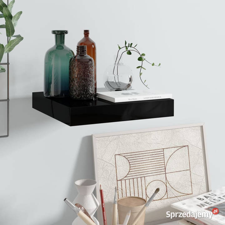 Półka ścienna czarna wysoki połysk 23x235x38 MDF Warszawa