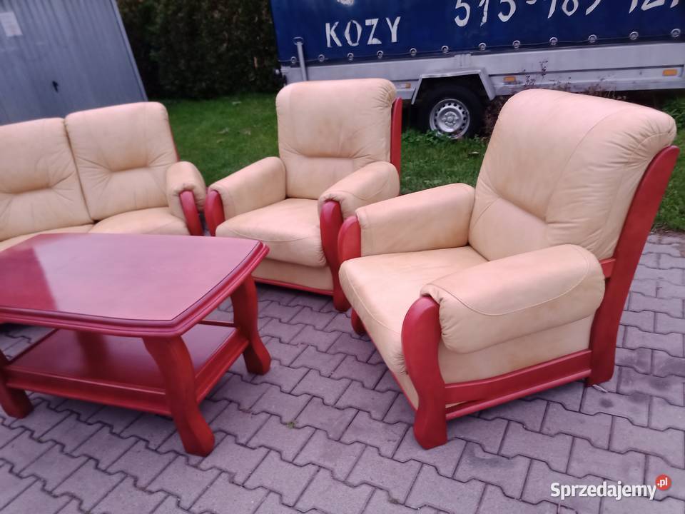 Komplet Wypoczynkowy KLER 311 i Ława Dąb Skóra Kozy