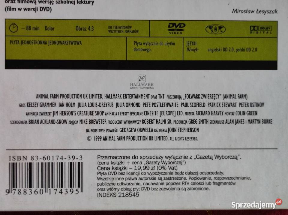 1999 książka film DVD Folwark zwierzęcy Georg Kielce