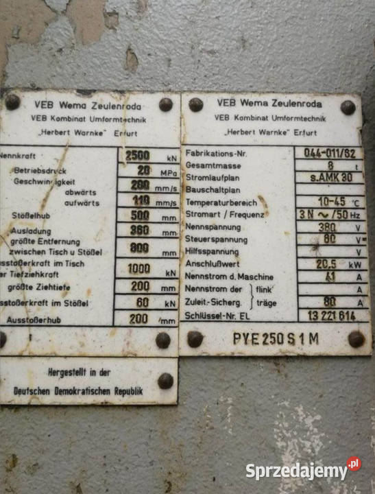 Prasa hydrauliczna PYE250 Czarny Las