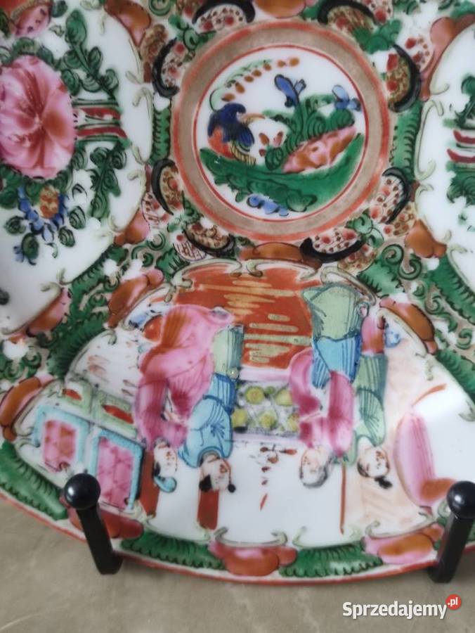 Antyczny talerz porcelanowy Famille Rose Janów Lubelski