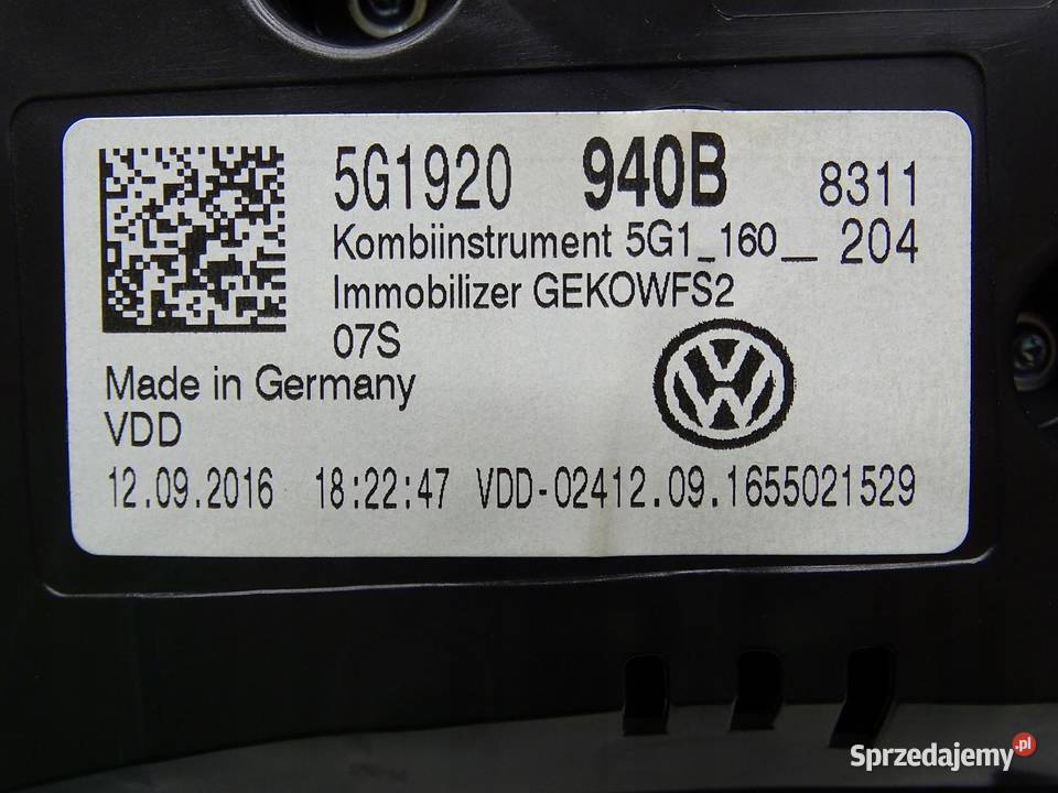 LICZNIK ZEGARY VW GOLF VII 14 TSI 16R 5G1920940B