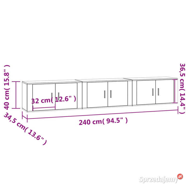 Wiszące szafki TV 3 szary dąb sonoma 80x345x40 sprzedam