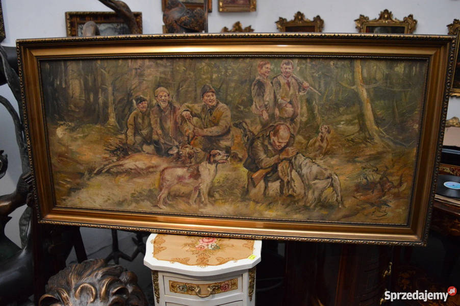 J FAŁAT MYŚLIWI PODCZAS POLOWANIA DUŻY OBRAZ Malarstwo Kraków