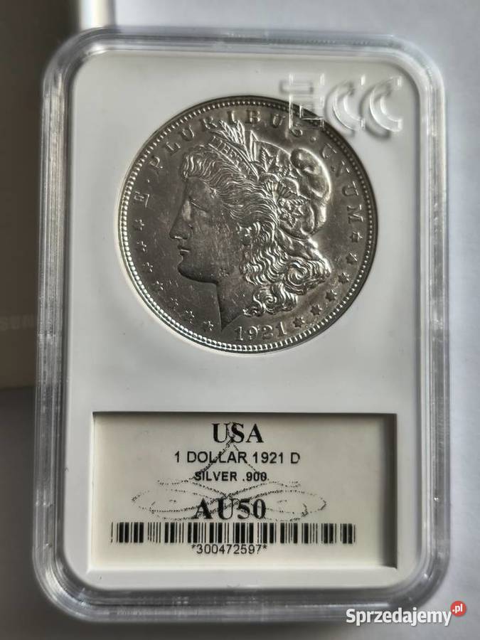 USA 1 dolar Morgan 1921 D srebro Ag 900 nota AU Szczecin