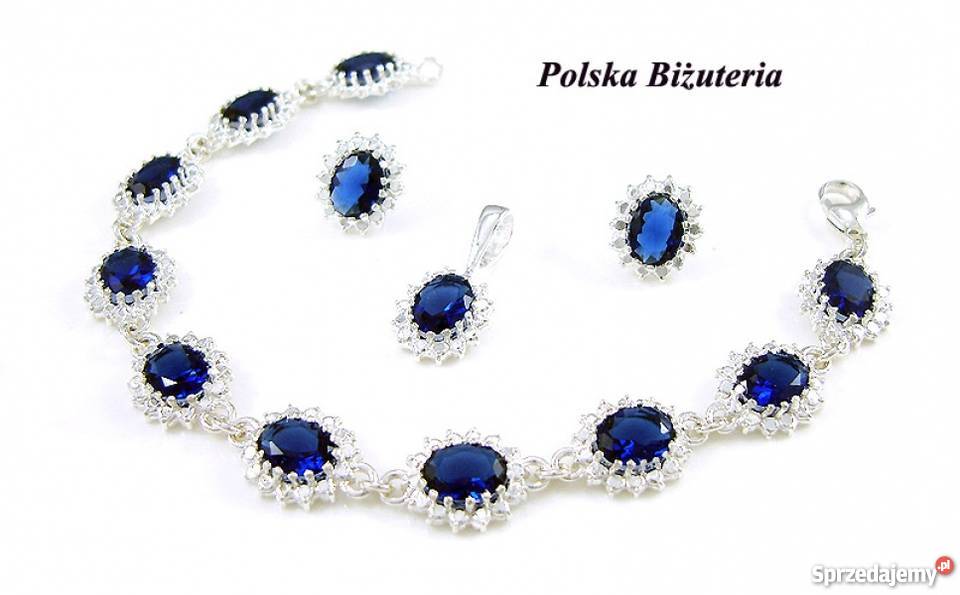 Piękny Srebrny Komplet z Szafirami na Prezent Białystok