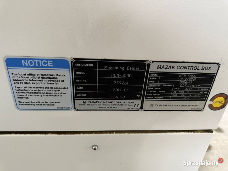 Poziome centrum obróbcze MAZAK HCN 5000 SmoothG lubuskie
