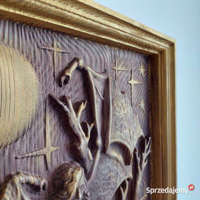 Płaskorzeźba drewno kobieta w ramie Malechowo sprzedam