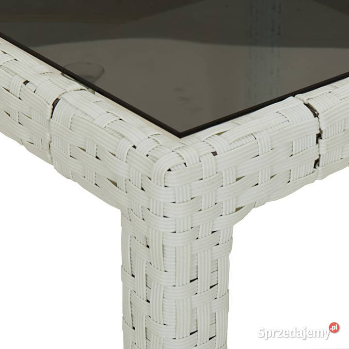 Stół ogrodowy 150x90x75 szkło i rattan PE biały Stoły i stoliki ogrodowe