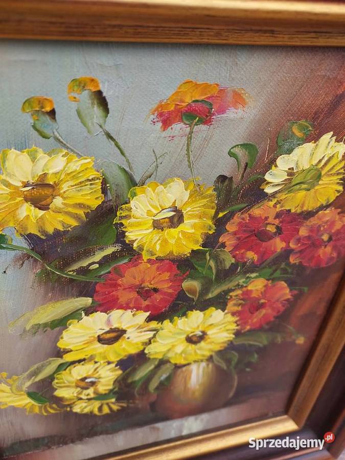 96 Stary obraz olej na płótnie martwa natura