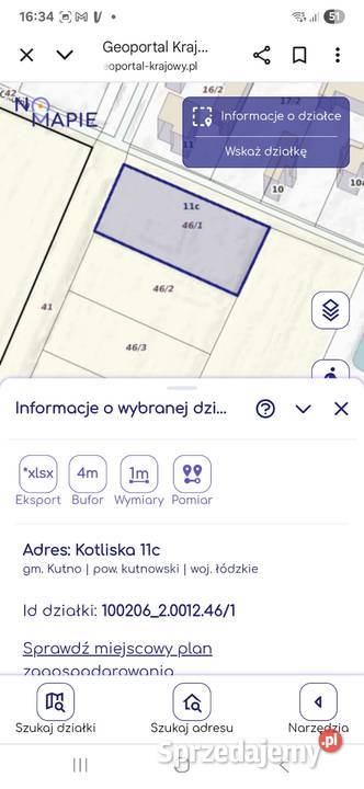 Sprzedam działkę budowlaną Kotliskakoło Kutna Kotliska