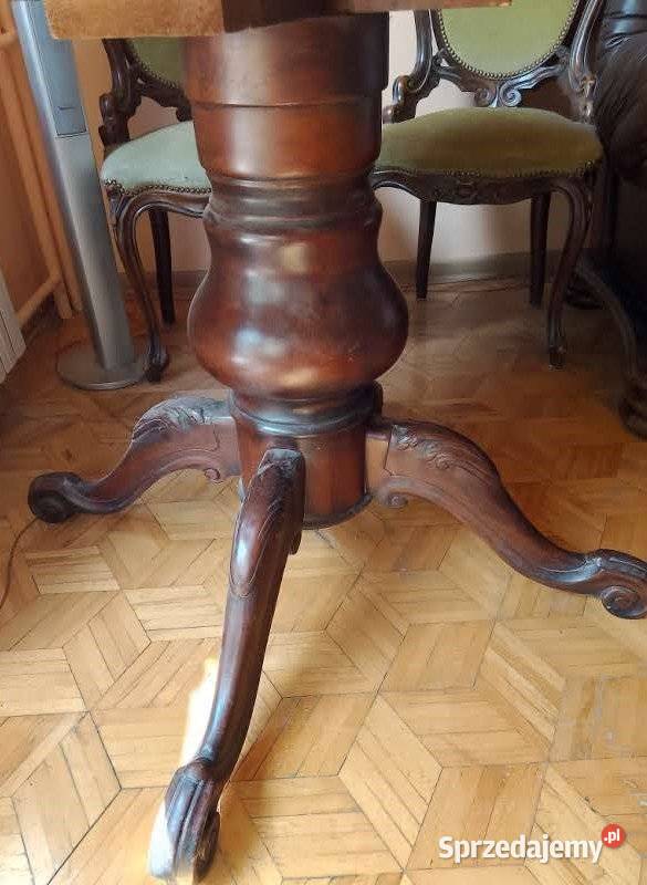 Stół okrągły rozkładany krzesła antyk Biała