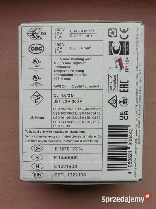 Szybkozłączki WAGO 221413 opakowanie 50 sztuk