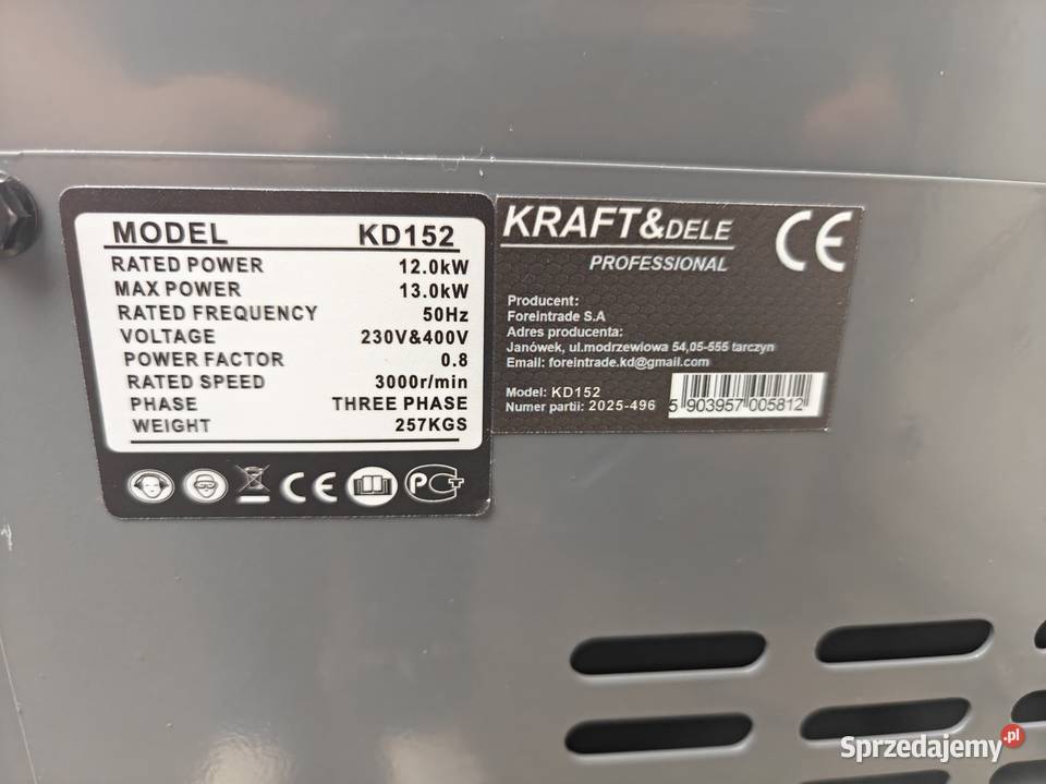 Agregat prądotwórczy 1213kW 400V KD152 lubelskie