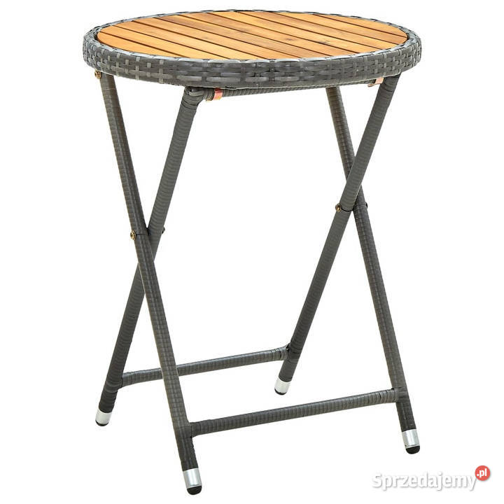 Stolik herbaciany szary 60 rattan PE i drewno Warszawa