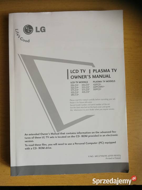LCD TV PLASMA TV Owners Manual sprzedam