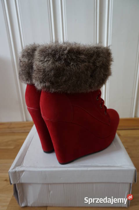 CZERWONE KOTURNY BOTKI SZNUROWANE WEDGES 36 Toruń