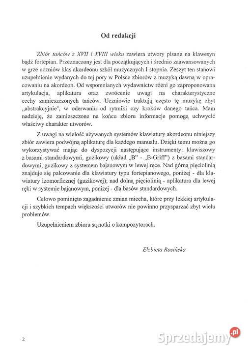Zbiór Tańców z XVII i XVIII wieku na akordeon