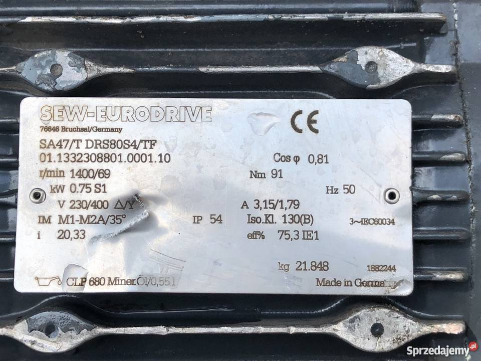 Motoreduktor Kątowy SEW SA47T DRS80S4TF 075KW wielkopolskie Nowy Tomyśl sprzedam