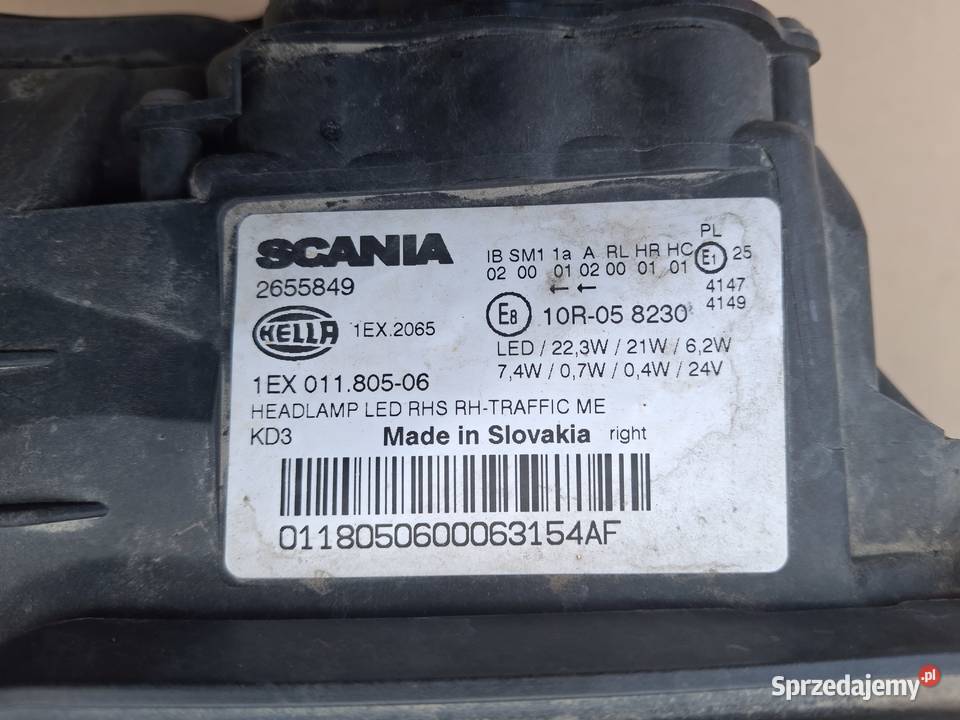SCANIA R S NGS REFLEKTOR PRAWY FULL LED LAMPA Bieleń