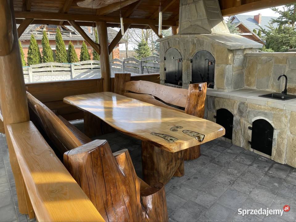Meble ogrodowe stół monolit stolik live edge dąb Przysucha
